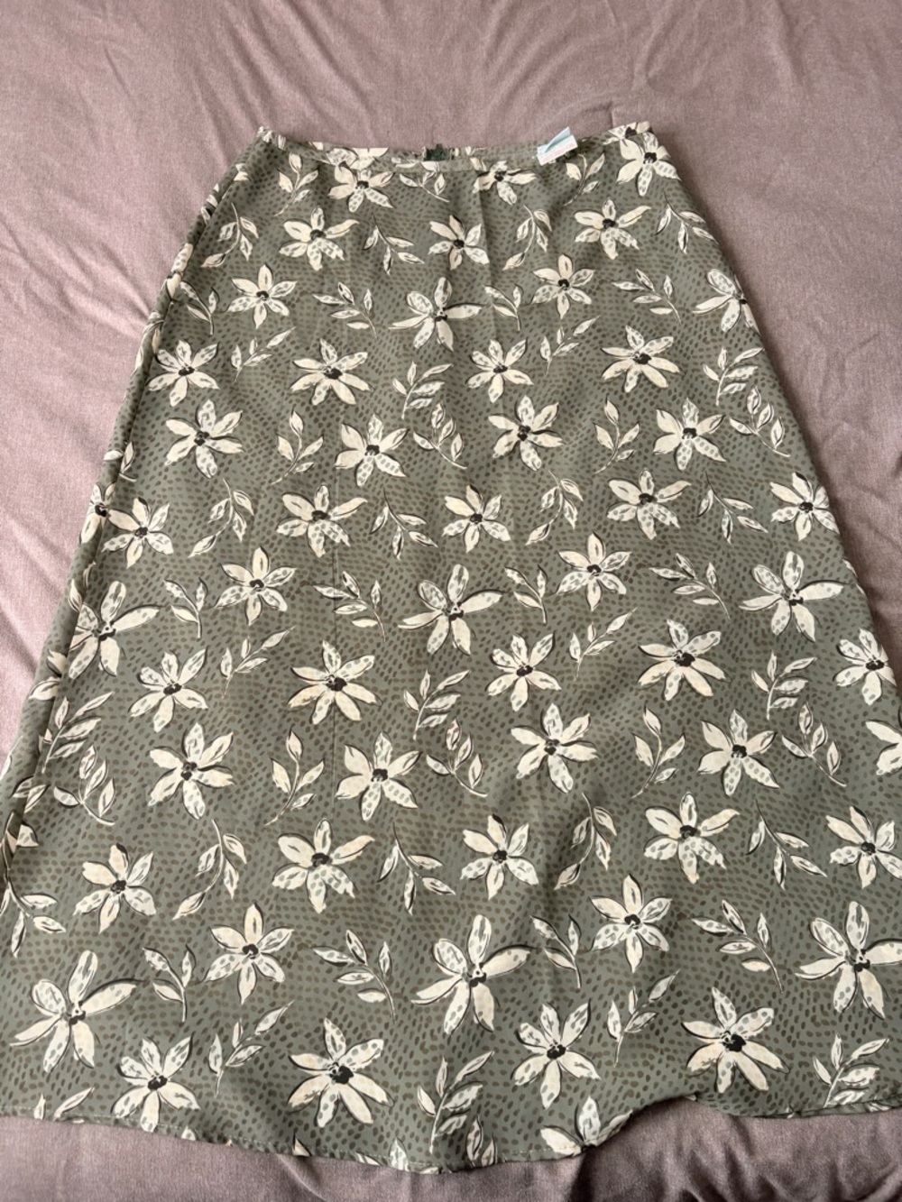 No Boundaries Sage A-Line Skirt with Cream Floral Print Size 16 Y2K Retro
